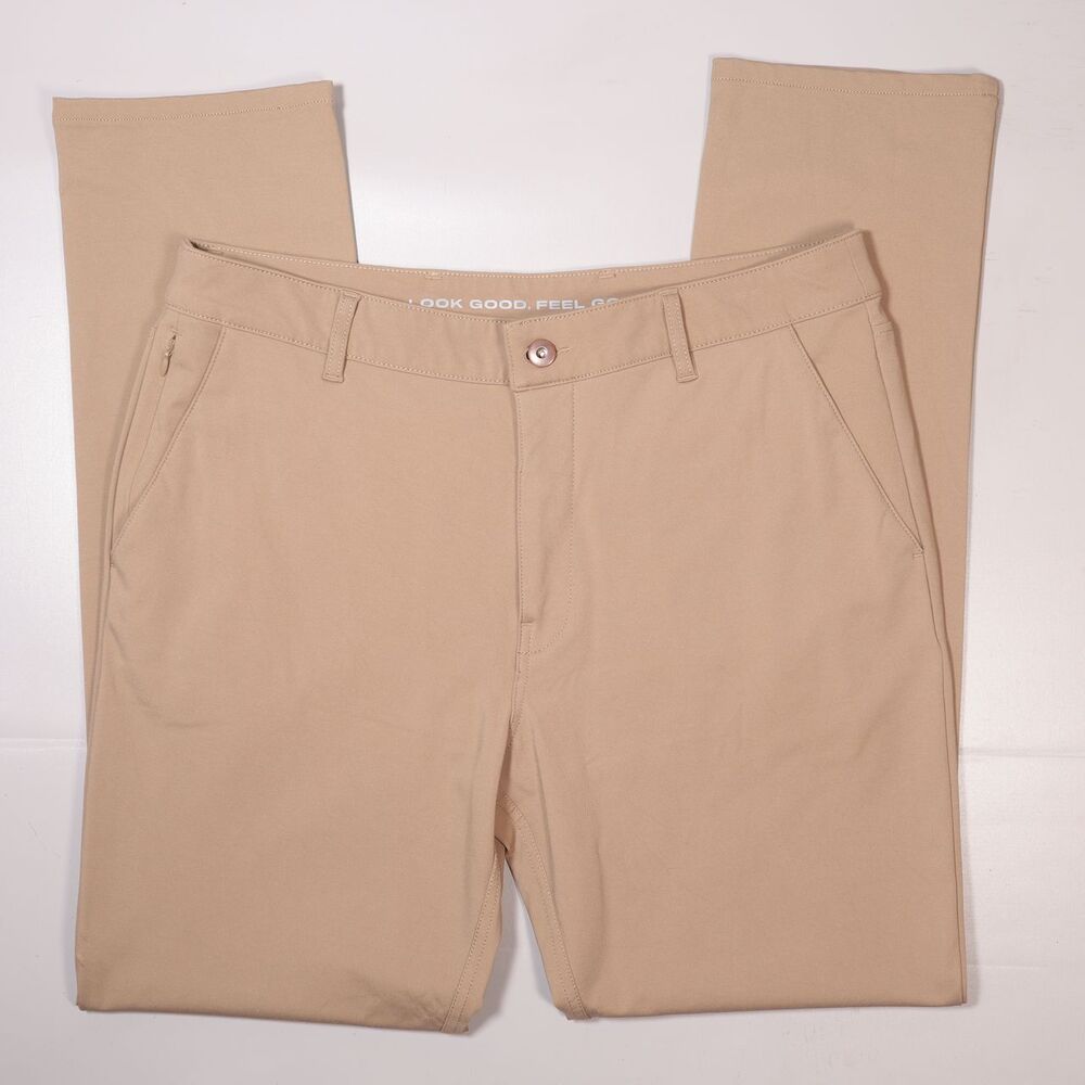 True Classic Slim Commuter Pants Beige Stretch Zip Pockets Mens Size 34x32